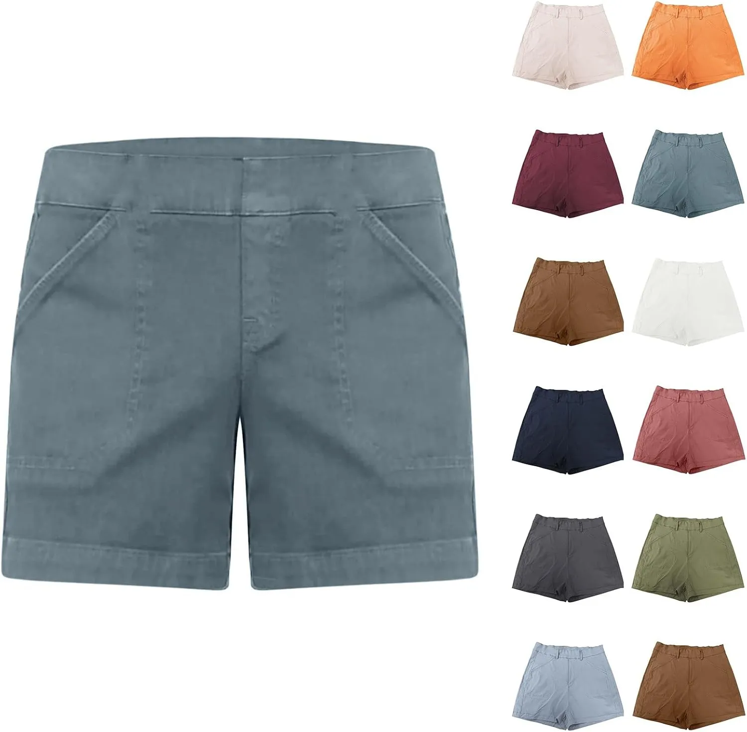 Womens Pull On Shorts Stretchy High Waisted Denim Bermuda Shorts Summer Wide Leg Dressy Casual Stretch Twill Shorts