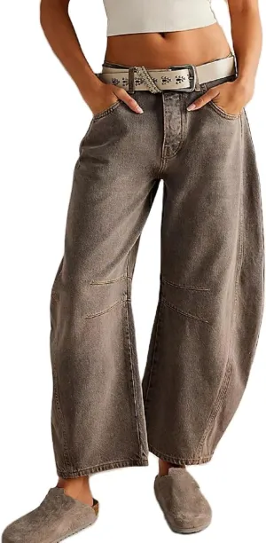 Women's Ripped Jeans Baggy Mid Waist Jeans Wide Leg Loose Boyfriend Denim Pants Straight Cropped Barrel Jeans, S-XL