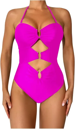 Women's Sexy Cutout Swimsuit One Piece Tummy Control Bathing Suit Backless High Cut Swimwear Summer Beach Monokini