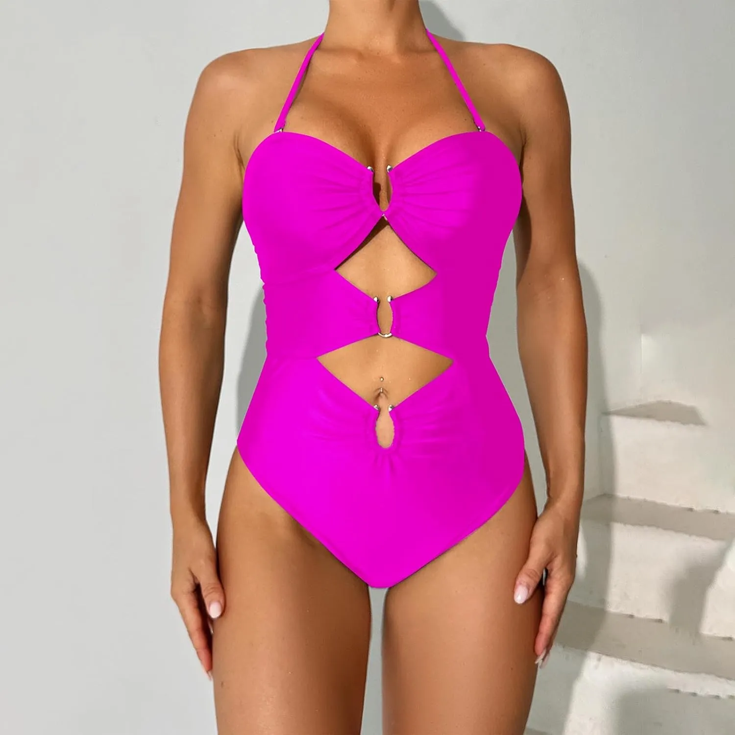 Women's Sexy Cutout Swimsuit One Piece Tummy Control Bathing Suit Backless High Cut Swimwear Summer Beach Monokini