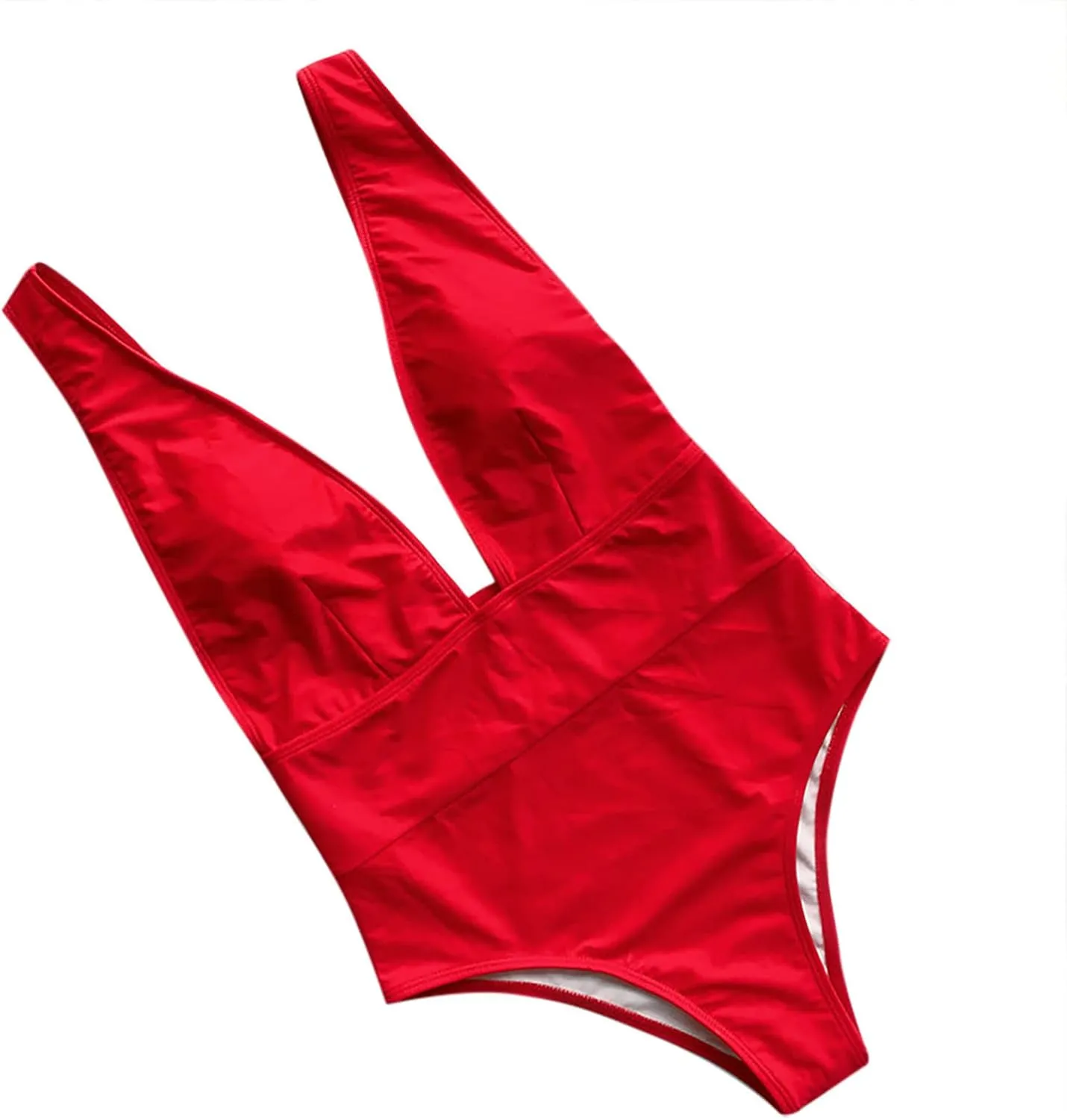 Women's Sexy Low Cut Swimsuit One Piece Tummy Control Bathing Suit High Cut Backless Swimwear Sleeveless Beachwear