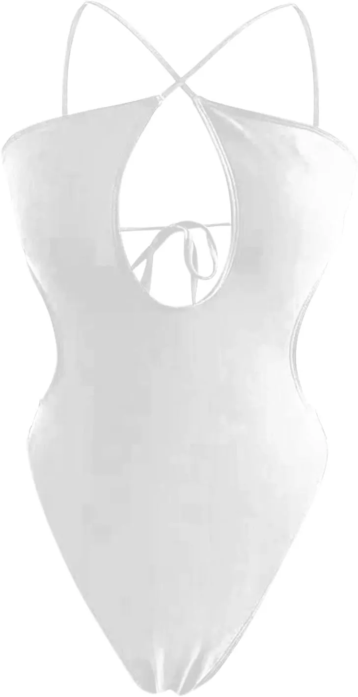 Women's Sexy One Piece Swimsuit Criss Cross Halter Bathing Suit Plunge Neck Cut Out Backless Thong Swimwear