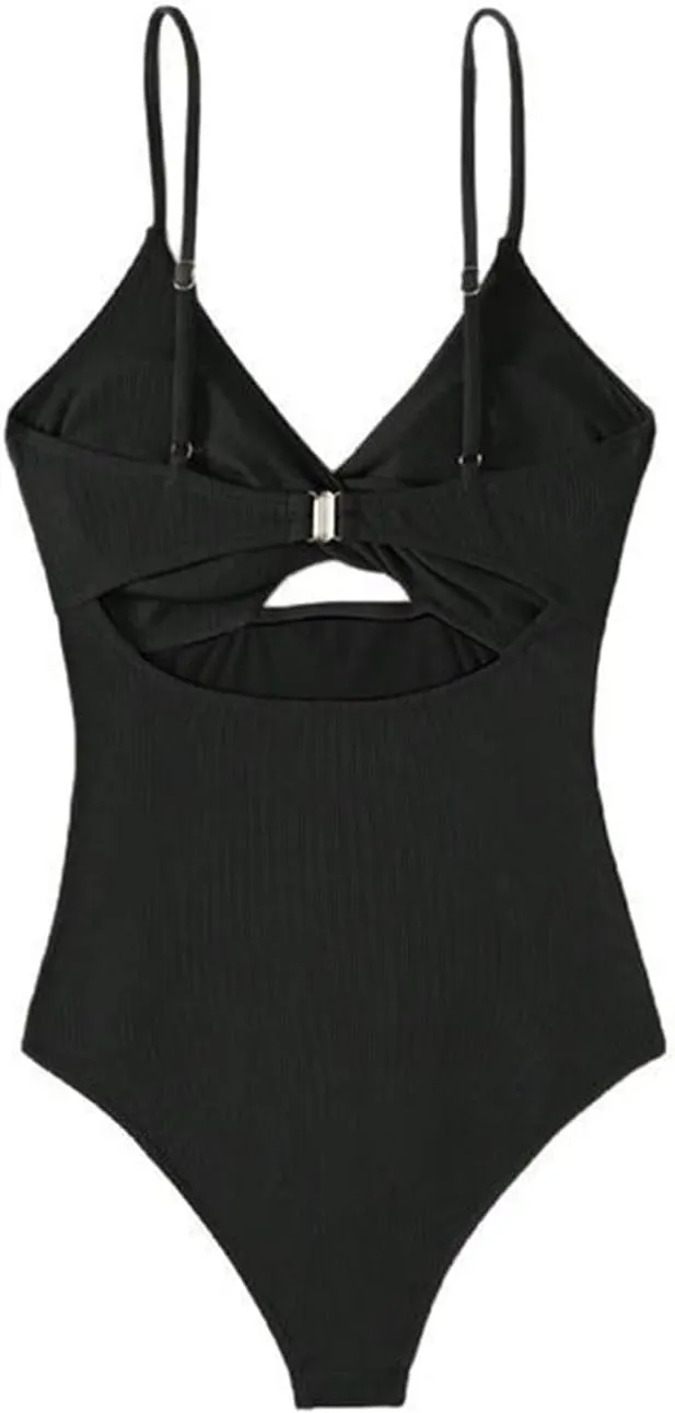 Womens Sexy One Piece Swimsuit Cut Out Spaghetti Strap Keyhole Bathing Suit Slimming Tummy Control Backless Swimwear