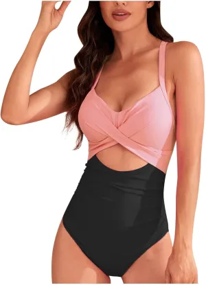 Womens Sexy One Piece Swimsuits Color Block Backless High Waisted Bathing Suit 2025 Summer Beach Vacation Swimwear