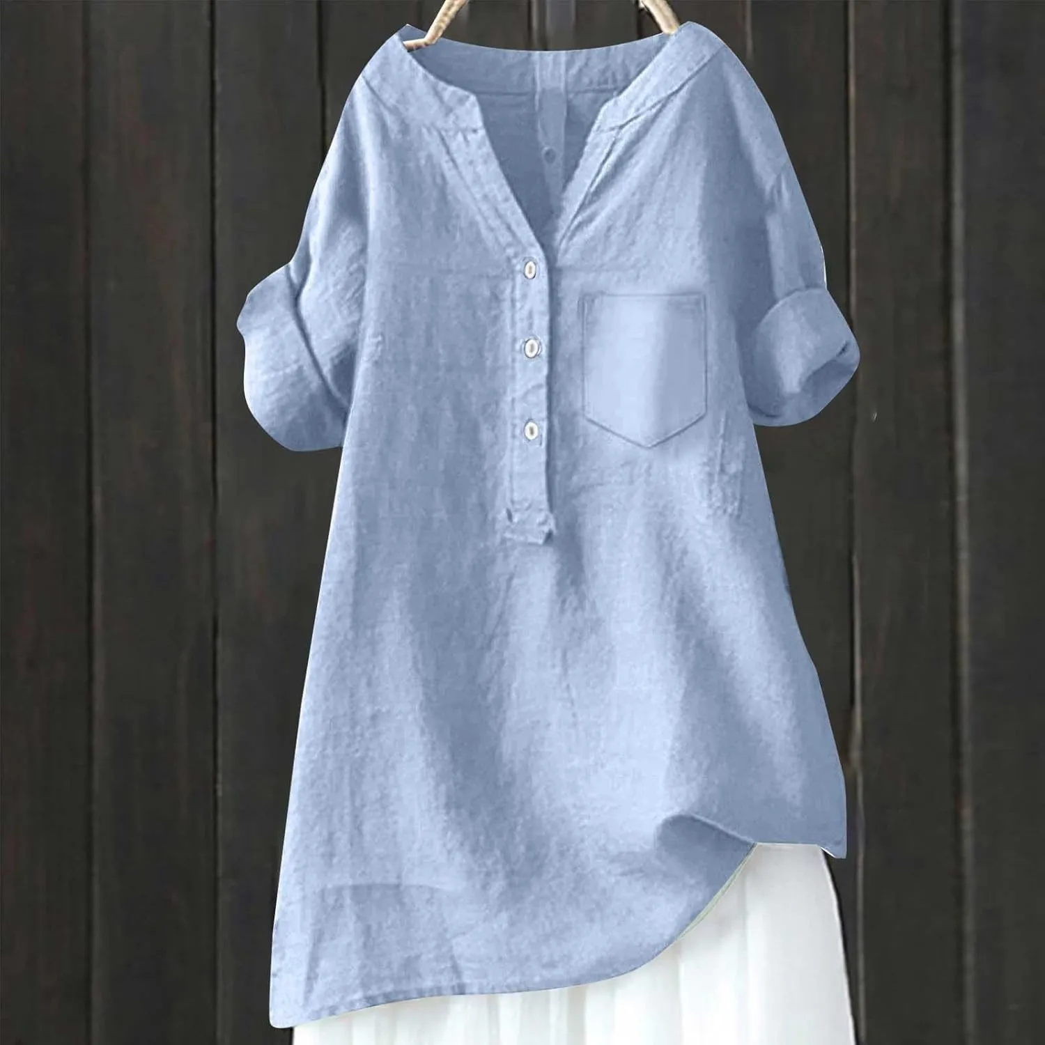 Womens Short Sleeve Cotton Linen Shirt Casual Crewneck Comfy T Shirt Bohemian Boho Loose Fit Summer Tee Tops