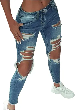Womens Skinny Jeans Stretchy Mid Rise Jean Pants Curvy Cowboy Pants Vintage Club Outfits with Pockets