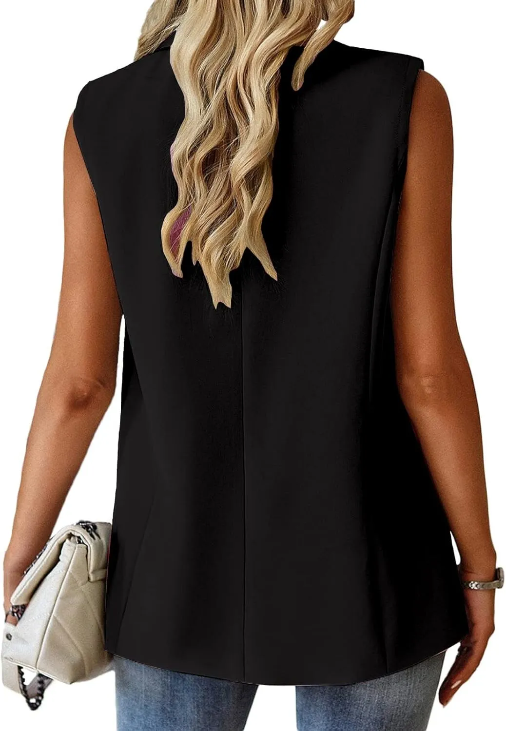 Womens Sleeveless Blazer Cardigan Jacket Lightweight Work Office Trendy Dressy Coats Cozy Lapel Collar Causal Outwear