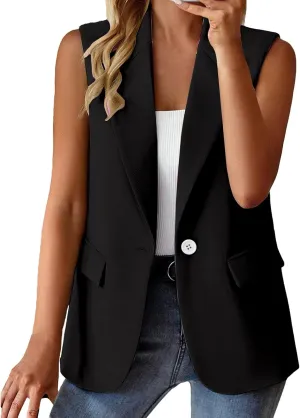 Womens Sleeveless Blazer Cardigan Jacket Lightweight Work Office Trendy Dressy Coats Cozy Lapel Collar Causal Outwear