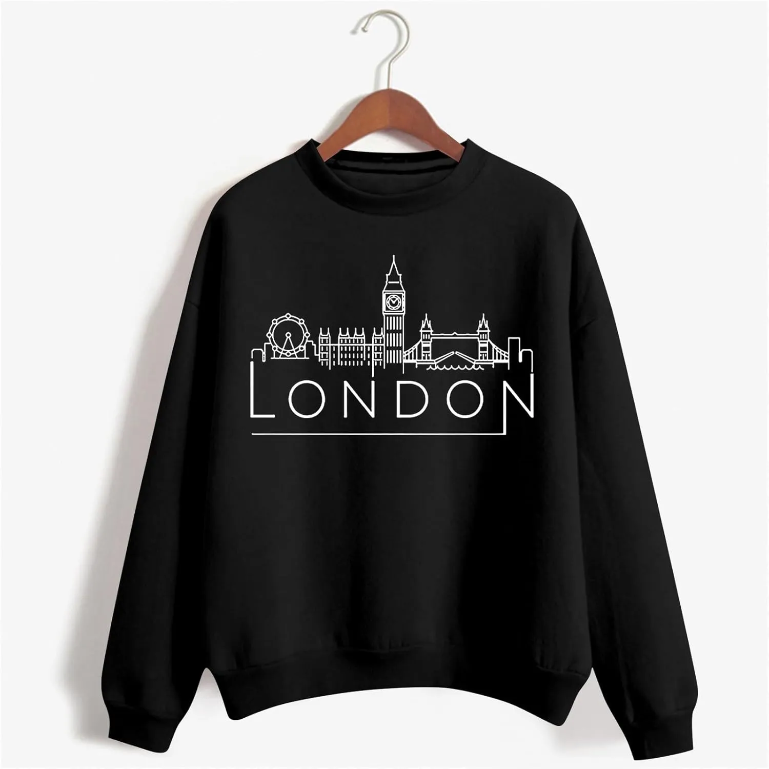 Women's Solid Color Crew Neck Sweatshirt Trendy Letter Printed Basic Pullover Tops Soft Outdoor Athletic Casual Tops