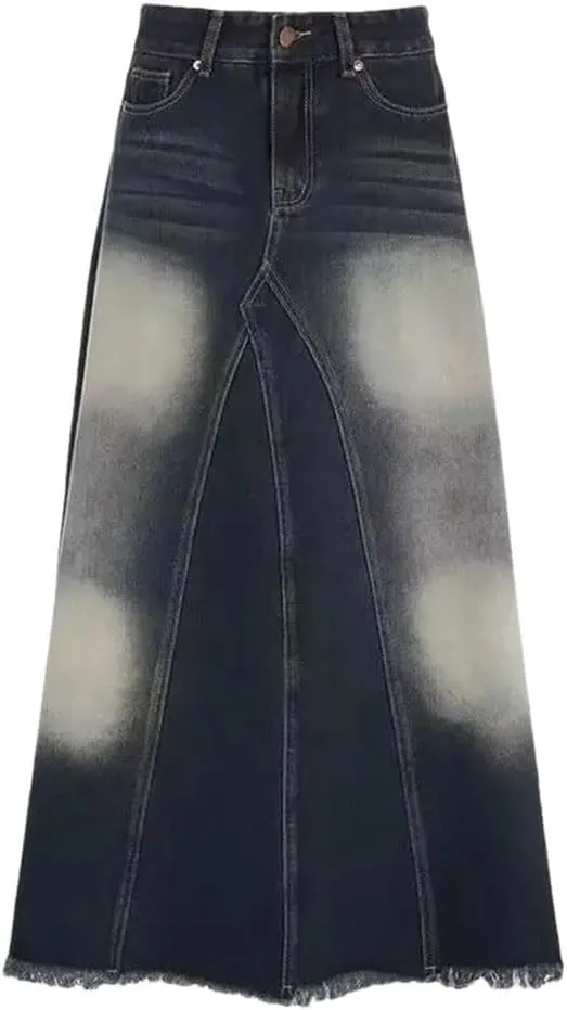 Women's Solid Vintage Trumpet Mermaid Skirt Loose High Waist A-Line Maxi Fishtail Skirts