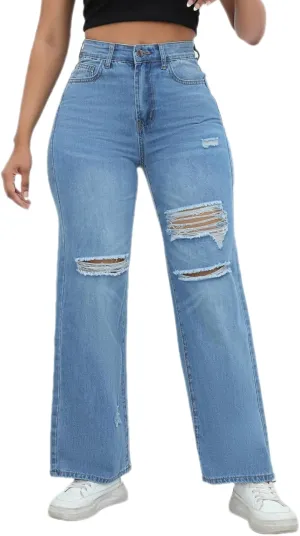 Womens Straight Leg Jeans Baggy Ripped High Waisted Distressed Boyfriend Jeans for Women Wide Leg Denim Pants