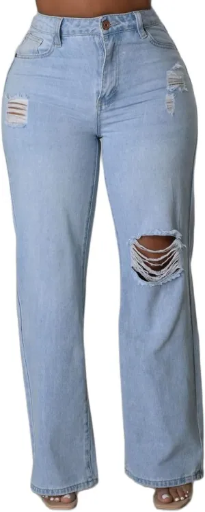 Womens Straight Leg Jeans Baggy Ripped High Waisted Distressed Boyfriend Jeans for Women Wide Leg Denim Pants