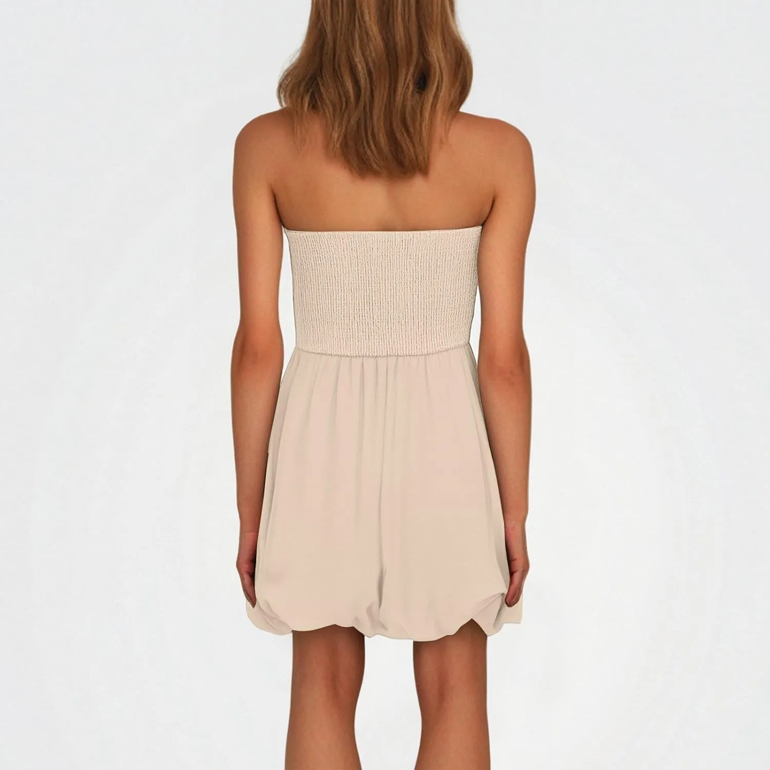 Women's Strapless Tube Top Ruffle Hem Mini Dress Ruched Waist Short Party Dresses Elegant Strapless Mini Dress