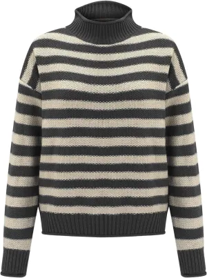 Women's Striped Turtleneck Sweater Trendy Long Sleeve Ribbed Knitted Thermal Pullovers Mock Neck Loose Casual Jumpers