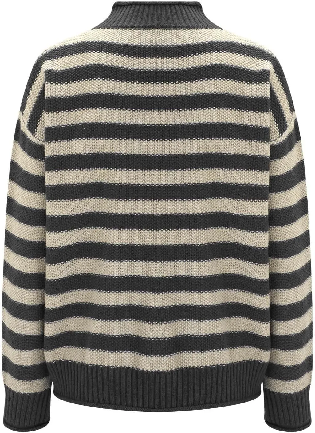 Women's Striped Turtleneck Sweater Trendy Long Sleeve Ribbed Knitted Thermal Pullovers Mock Neck Loose Casual Jumpers