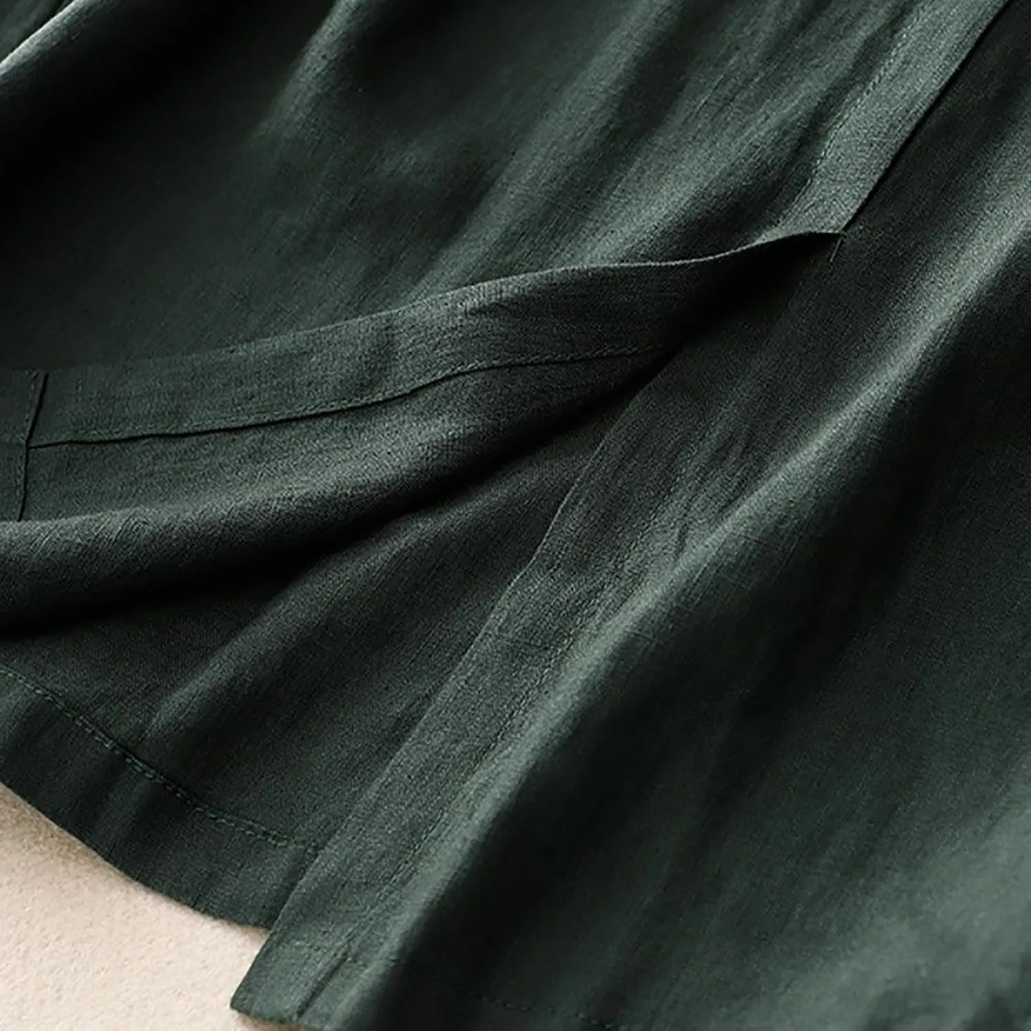Womens Summer Cotton Linen Midi Skirt Fashion Front Split Elastic Waist Long Skirts with Pockets