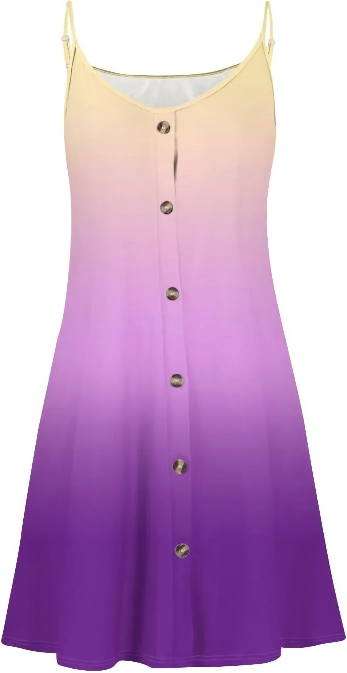 Womens Summer Dresses Spaghetti Strap Button Sleeveless Beach Cover Up Casual Beach Sundresses Solid Flowy Mini Dress