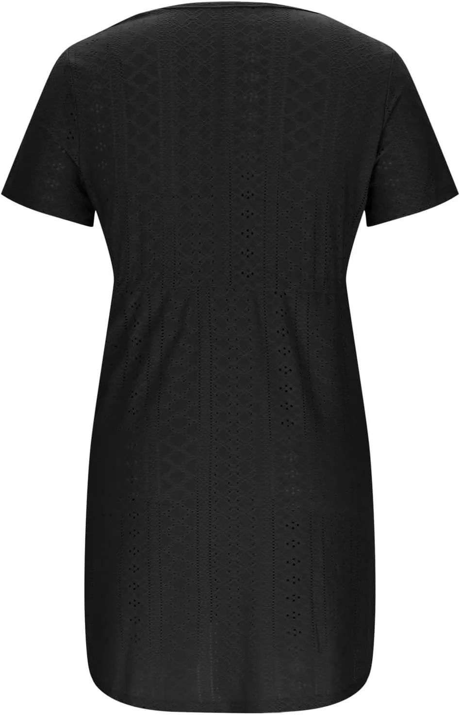 Womens Summer Eyelet Dresses Short Sleeve V Neck Drawstring Waist Dress Casual Swing Mini Dress A Line Wrap Sundress