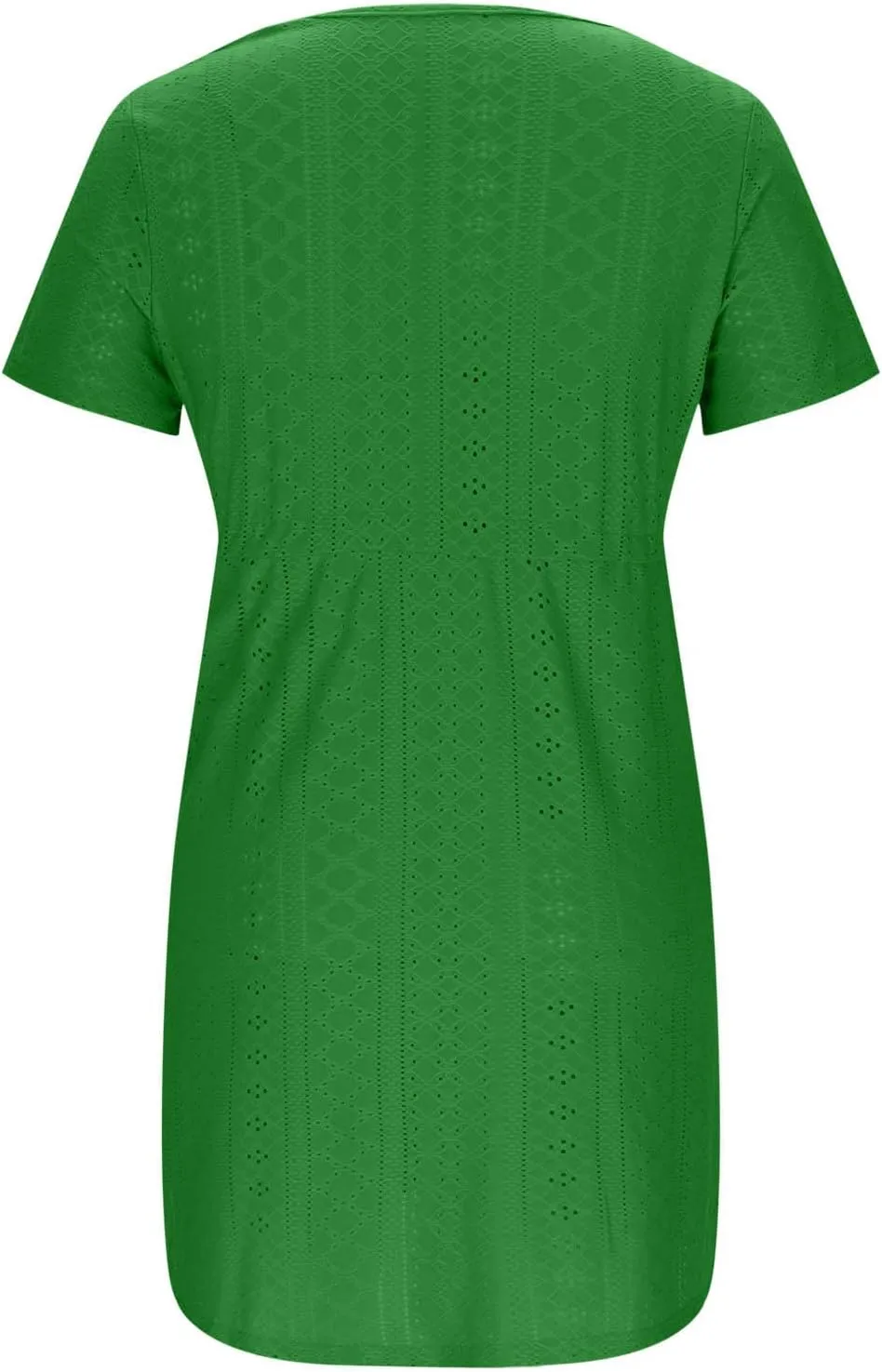 Womens Summer Eyelet Dresses Short Sleeve V Neck Drawstring Waist Dress Casual Swing Mini Dress A Line Wrap Sundress