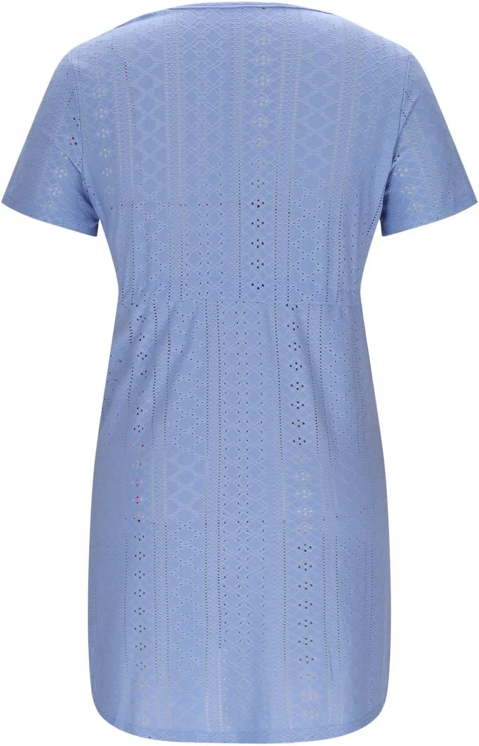 Womens Summer Eyelet Dresses Short Sleeve V Neck Drawstring Waist Dress Casual Swing Mini Dress A Line Wrap Sundress