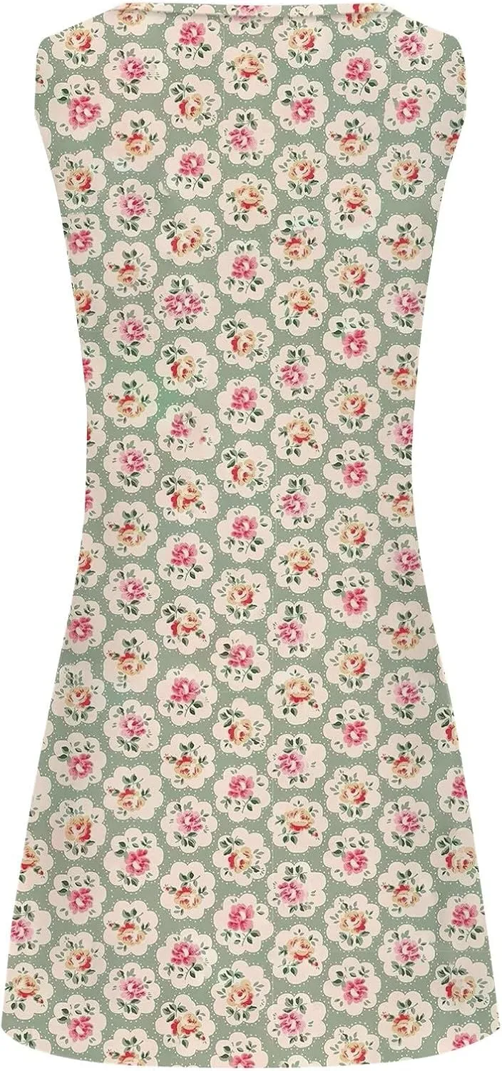 Women's Summer Floral Dress 2025 Keyhole Sleeveless Sundress Casual Boho Trendy Dresses Vacation Outfits