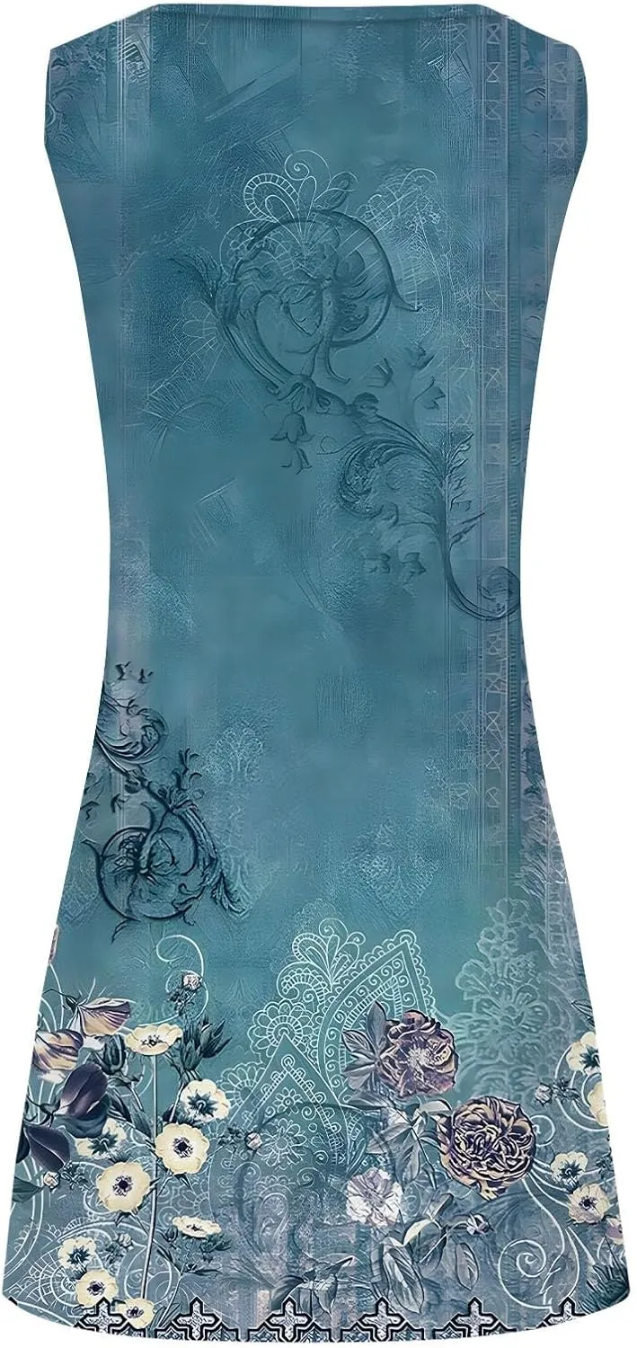 Women's Sundresdes Sun Dresses for Women 2025 Vacation Beach Casual Summer Sundresses Sleeveless Tank Short Boho