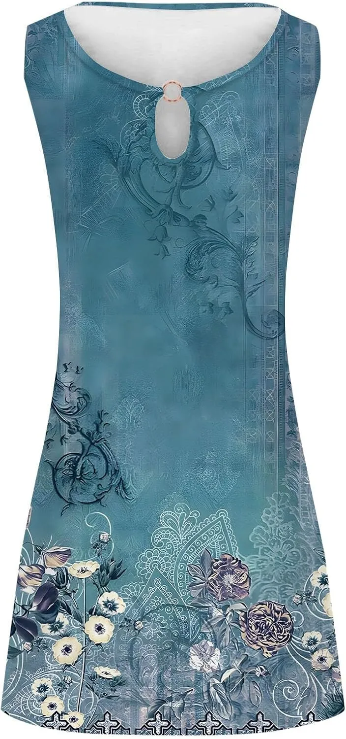 Women's Sundresdes Sun Dresses for Women 2025 Vacation Beach Casual Summer Sundresses Sleeveless Tank Short Boho