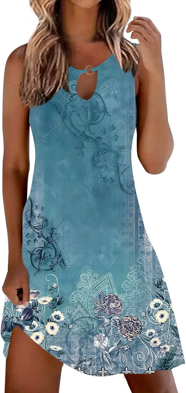 Women's Sundresdes Sun Dresses for Women 2025 Vacation Beach Casual Summer Sundresses Sleeveless Tank Short Boho