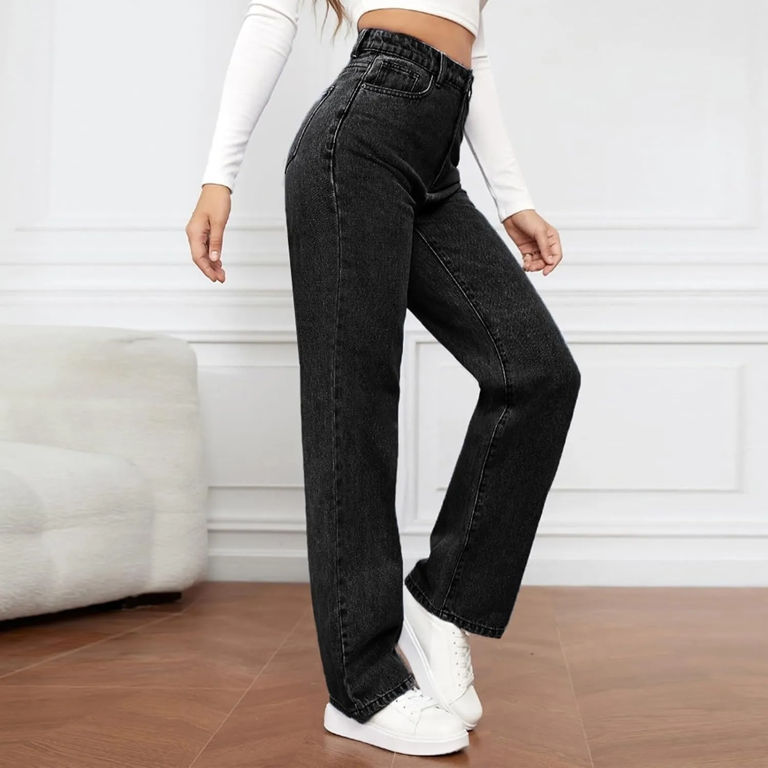 Womens Sweatpants Jeans High Waited Baggy Wide Leg Stretchy Jeans Boyfriend Y2K Loose Fit Denim Pants with Pocket