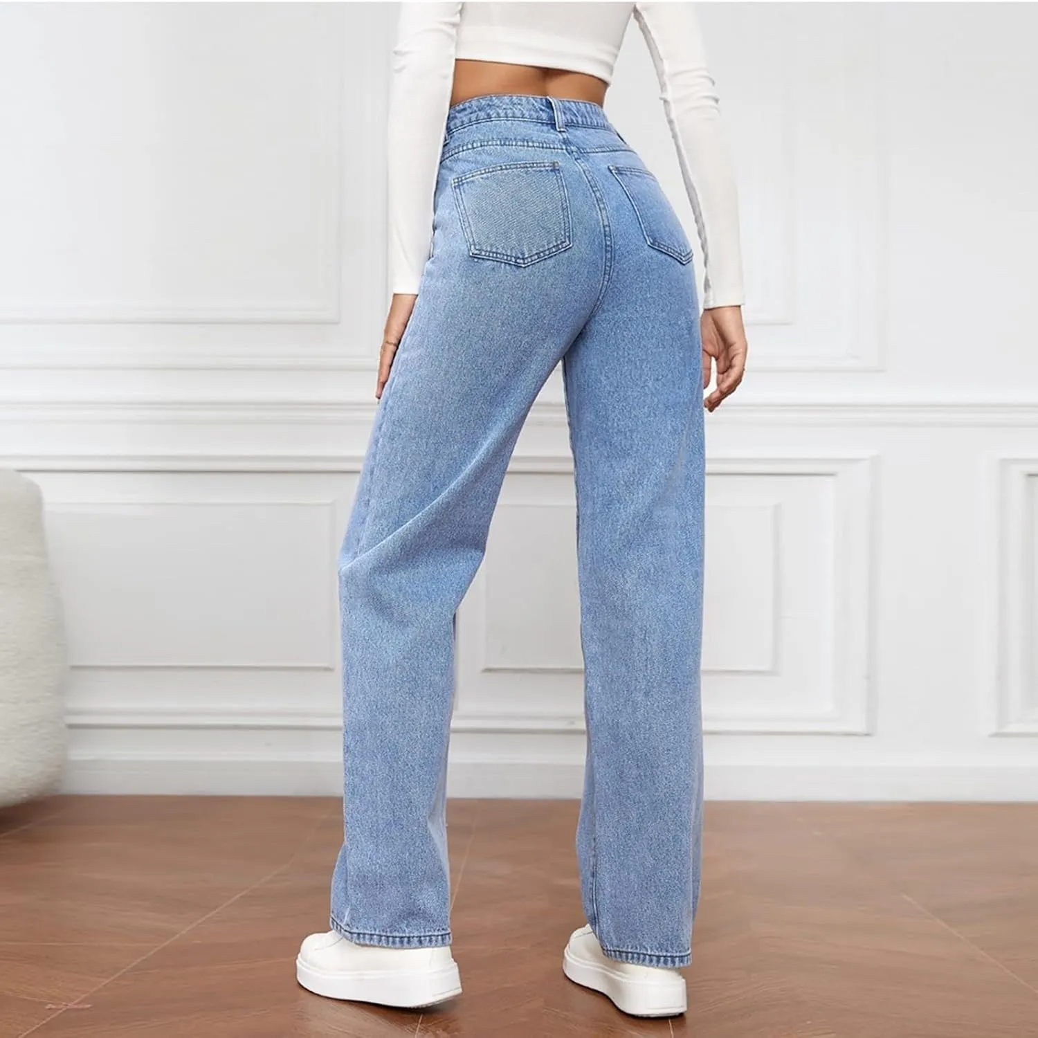 Womens Sweatpants Jeans High Waited Baggy Wide Leg Stretchy Jeans Boyfriend Y2K Loose Fit Denim Pants with Pocket