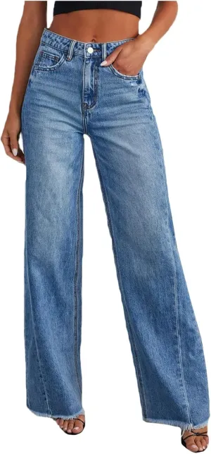 Womens Sweatpants Jeans High Waited Baggy Wide Leg Stretchy Jeans Boyfriend Y2K Loose Fit Denim Pants with Pocket