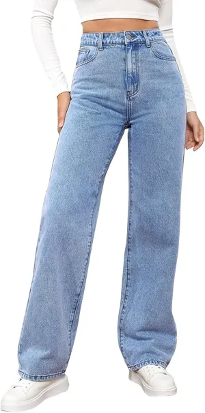 Womens Sweatpants Jeans High Waited Baggy Wide Leg Stretchy Jeans Boyfriend Y2K Loose Fit Denim Pants with Pocket