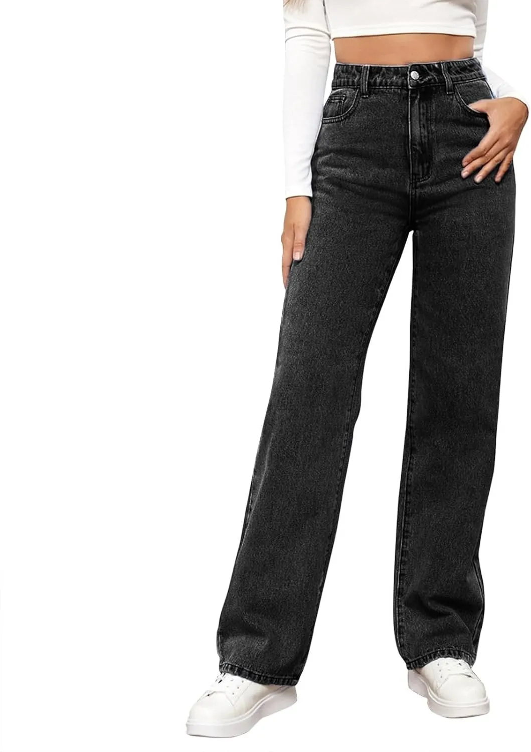 Womens Sweatpants Jeans High Waited Baggy Wide Leg Stretchy Jeans Boyfriend Y2K Loose Fit Denim Pants with Pocket