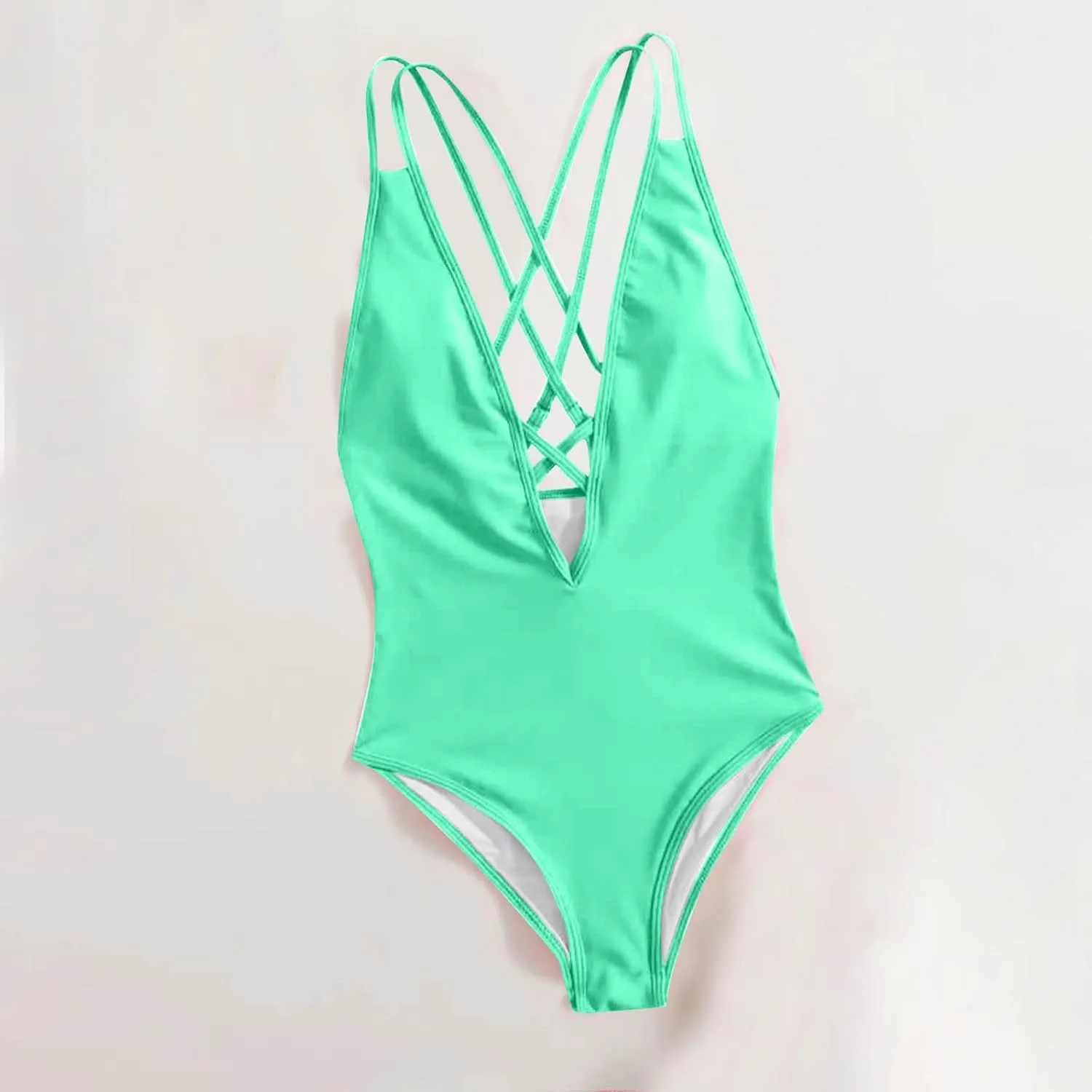 Womens Swimsuits Tummy Control Sexy One Piece Lace Up Straps Bathing Suit Scrunch Butt High Cut Monokini Swimwear