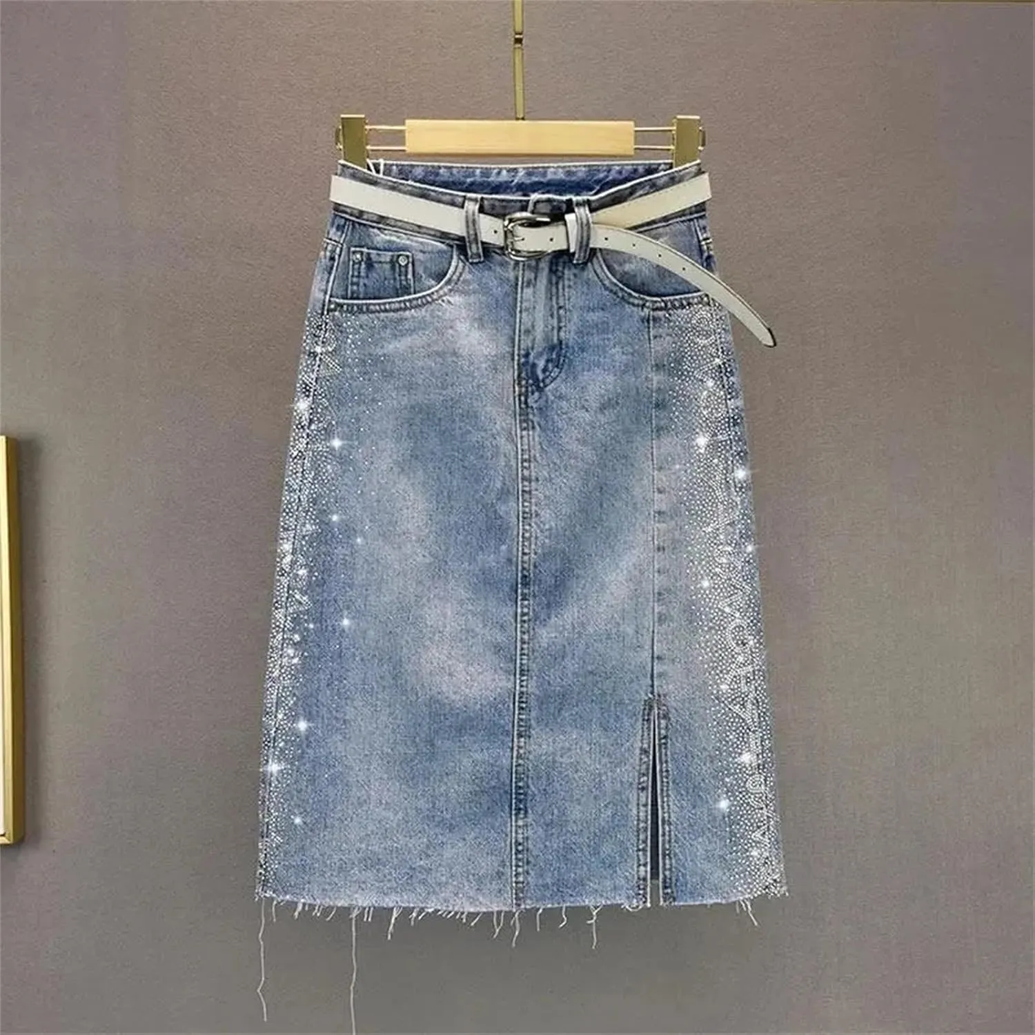 Women's Vintage High Waist Split Casual Denim Skirt Fashion Slim Wrap Hip Maxi Long Jeans Skirt