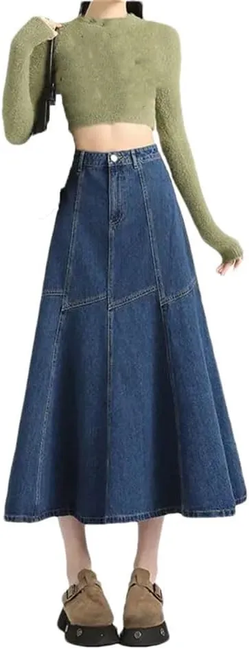 Women's Vintage Patchwork Umbrella Skirt Thin Package Hip Long Skirts