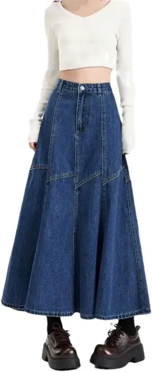 Women's Vintage Patchwork Umbrella Skirt Vintage Medium Long Slim Fit Wrap HIPS Skirts