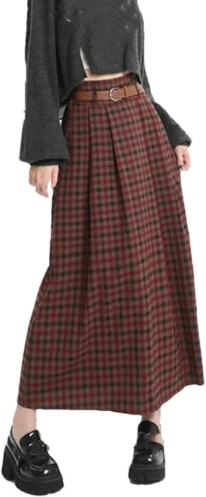 Women's Vintage Plaid Skirt High-Waisted and Slimming A-Line Half Skirts