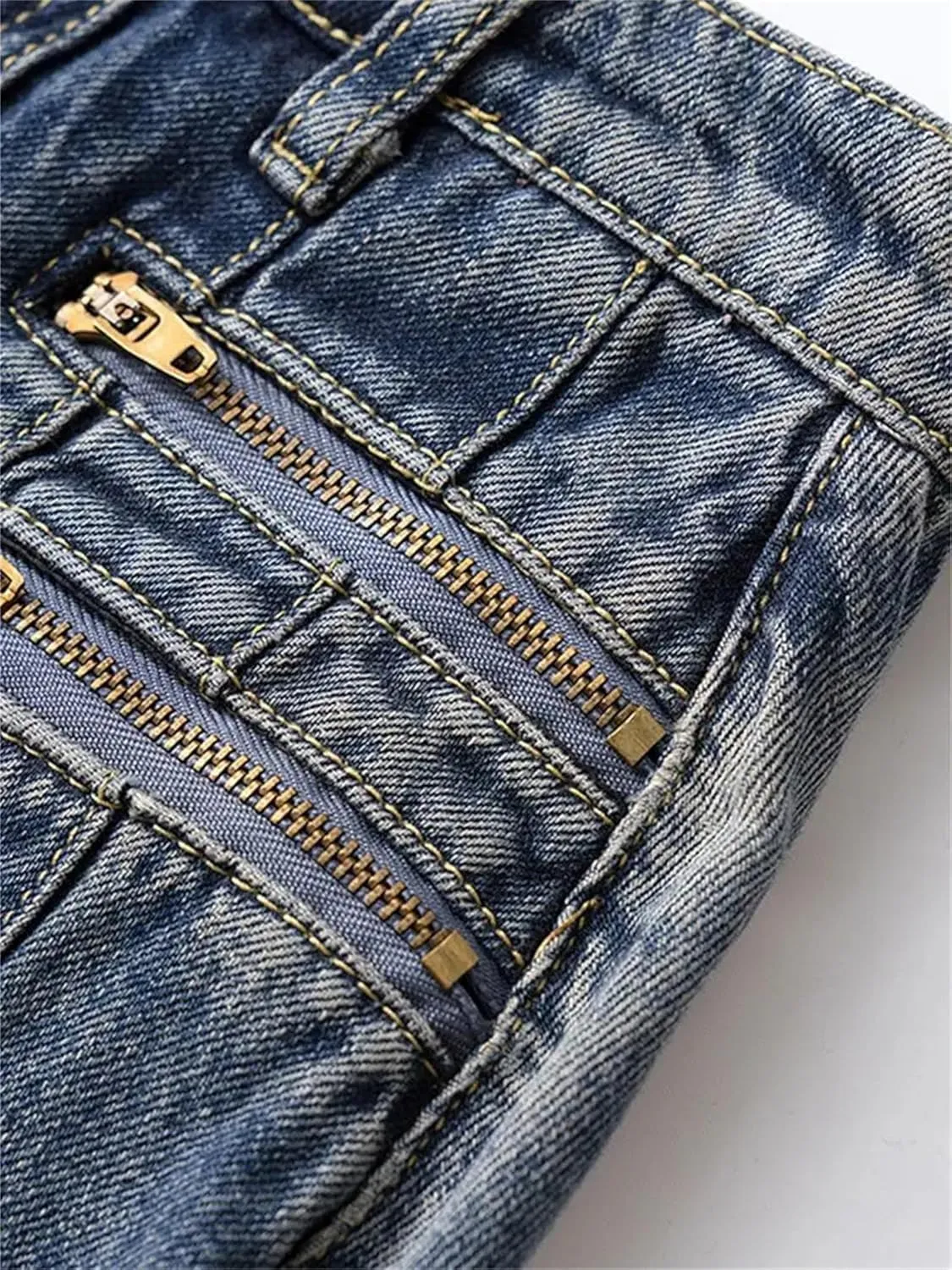 Women's Vintage Pleated Denim Skirt Summer Mid Length Zipper High Waisted Long Casual Jeans Skirts