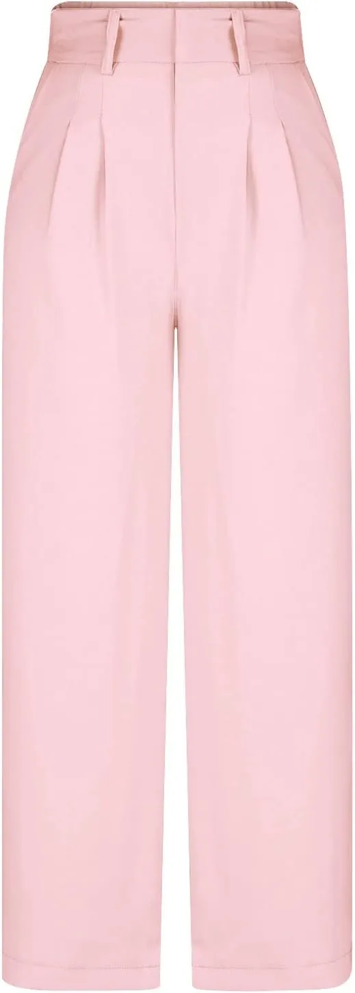 Women's Wide Leg Suit Pants High Waisted Business Work Pants Trousers Trendy Long Straight Pants with Pockets