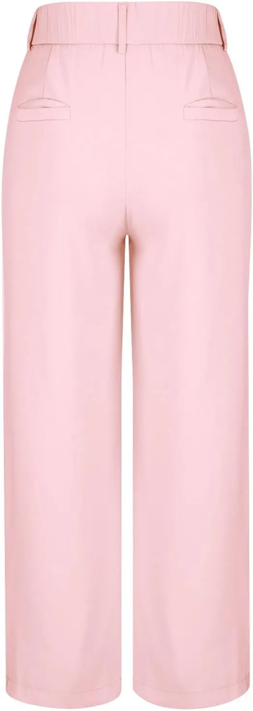Women's Wide Leg Suit Pants High Waisted Business Work Pants Trousers Trendy Long Straight Pants with Pockets