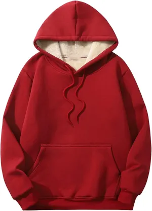 Women's Winter Sherpa Fleece Lined Hoodie Trendy Thermal Windbreak Sweatshirt Long Sleeve Solid Color Casual Y2K Tops