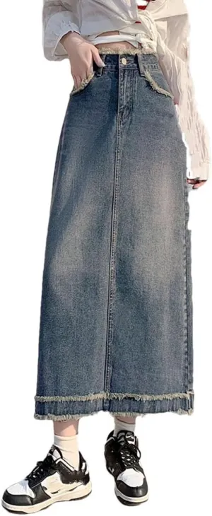 Women's Y2k High Waist Jean Skirt Slimming A- Line Versatile Mid-Length Denim Skirts