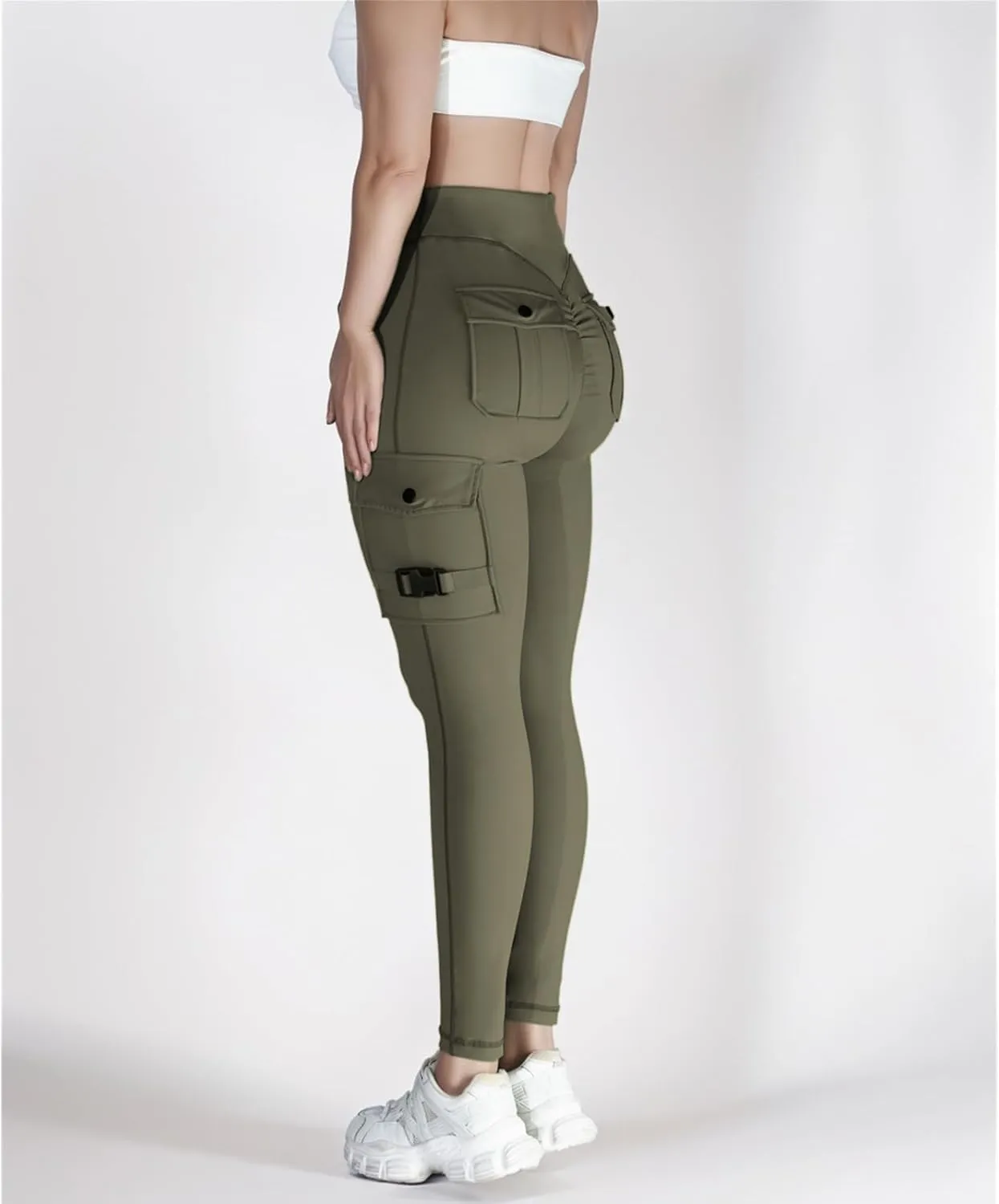 Workout Cargo Leggings with Pockets for Women Butt Lifting Yoga Pants High Waist Tummy Control Legging Compression Pant