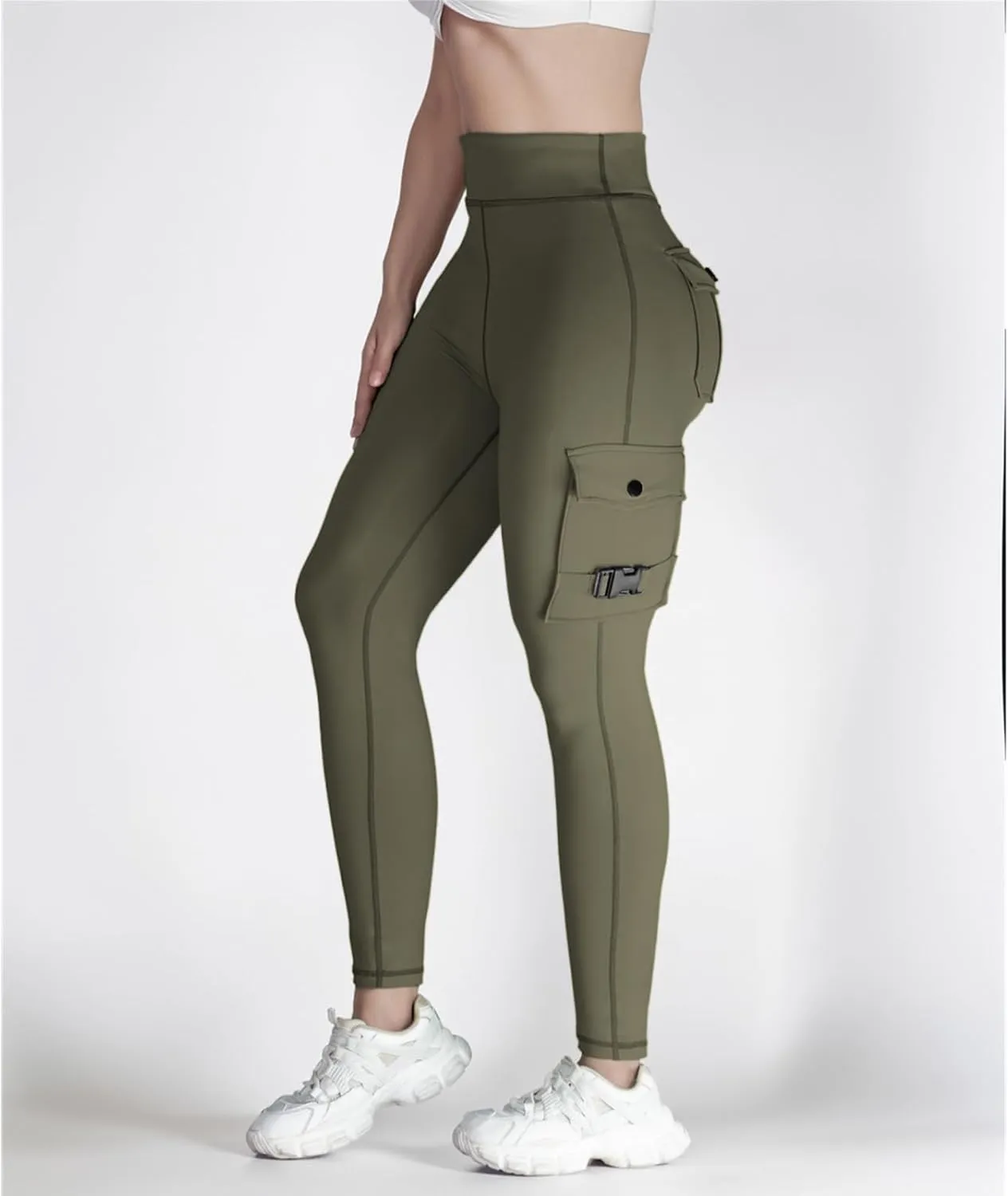 Workout Cargo Leggings with Pockets for Women Butt Lifting Yoga Pants High Waist Tummy Control Legging Compression Pant