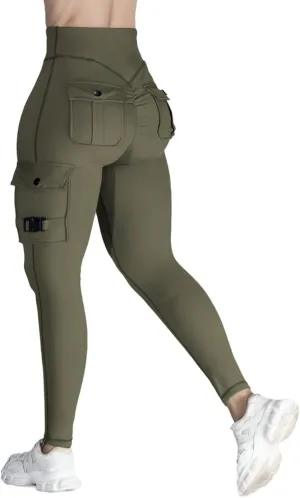 Workout Cargo Leggings with Pockets for Women Butt Lifting Yoga Pants High Waist Tummy Control Legging Compression Pant