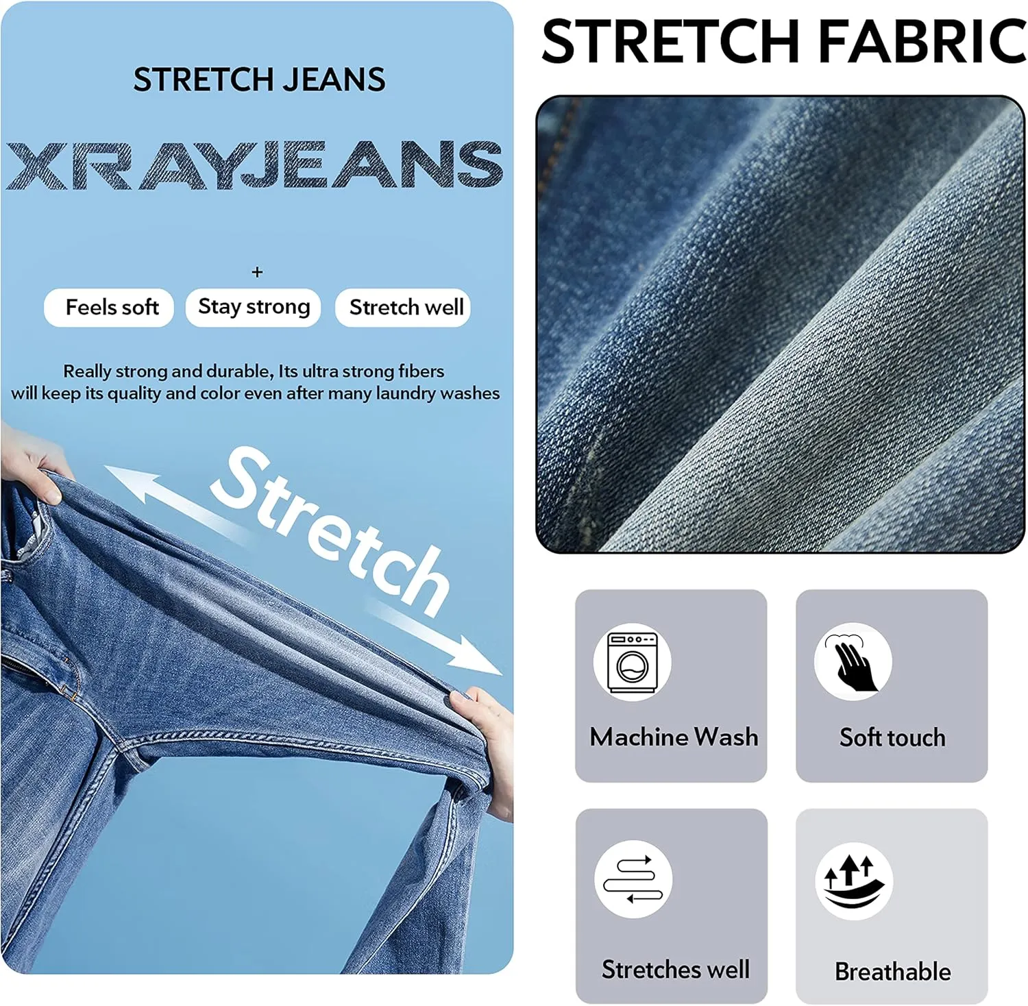 X RAY Jeans Men's Stretch Pants, Slim Fit Flexible Commuter Colored Denim Jeans, Casual Pants for Men