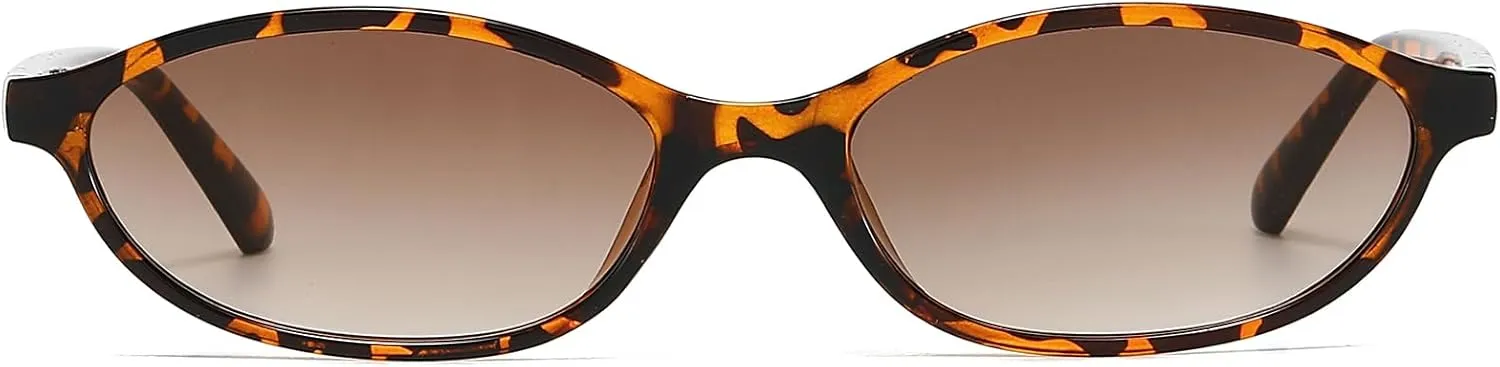 YAMEIZE Retro Oval Sunglasses for Women Cat Eye Y2k Trendy Small Narrow Shades 90s Sun Glasses UV400 protection