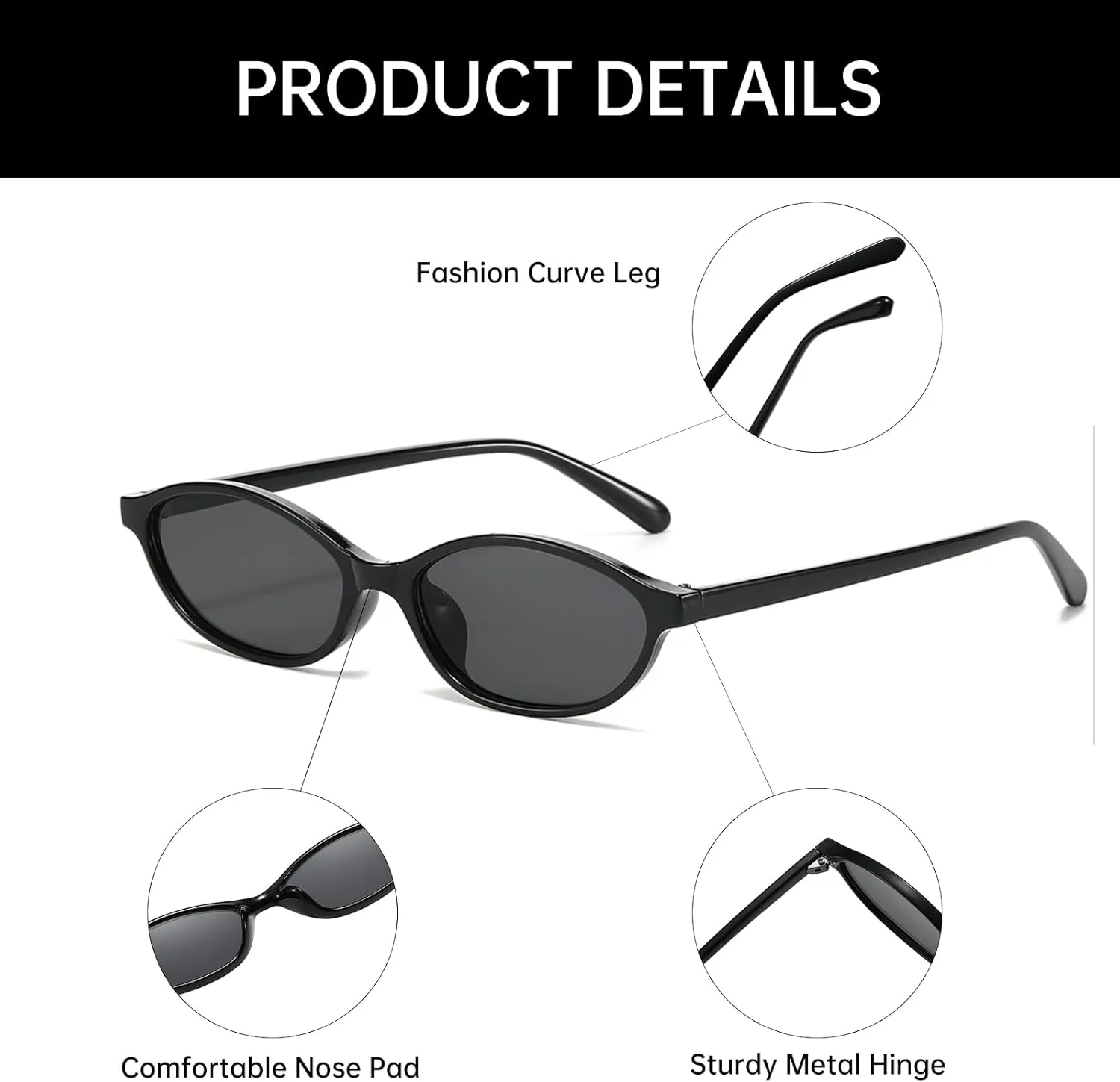 YAMEIZE Retro Oval Sunglasses for Women Cat Eye Y2k Trendy Small Narrow Shades 90s Sun Glasses UV400 protection