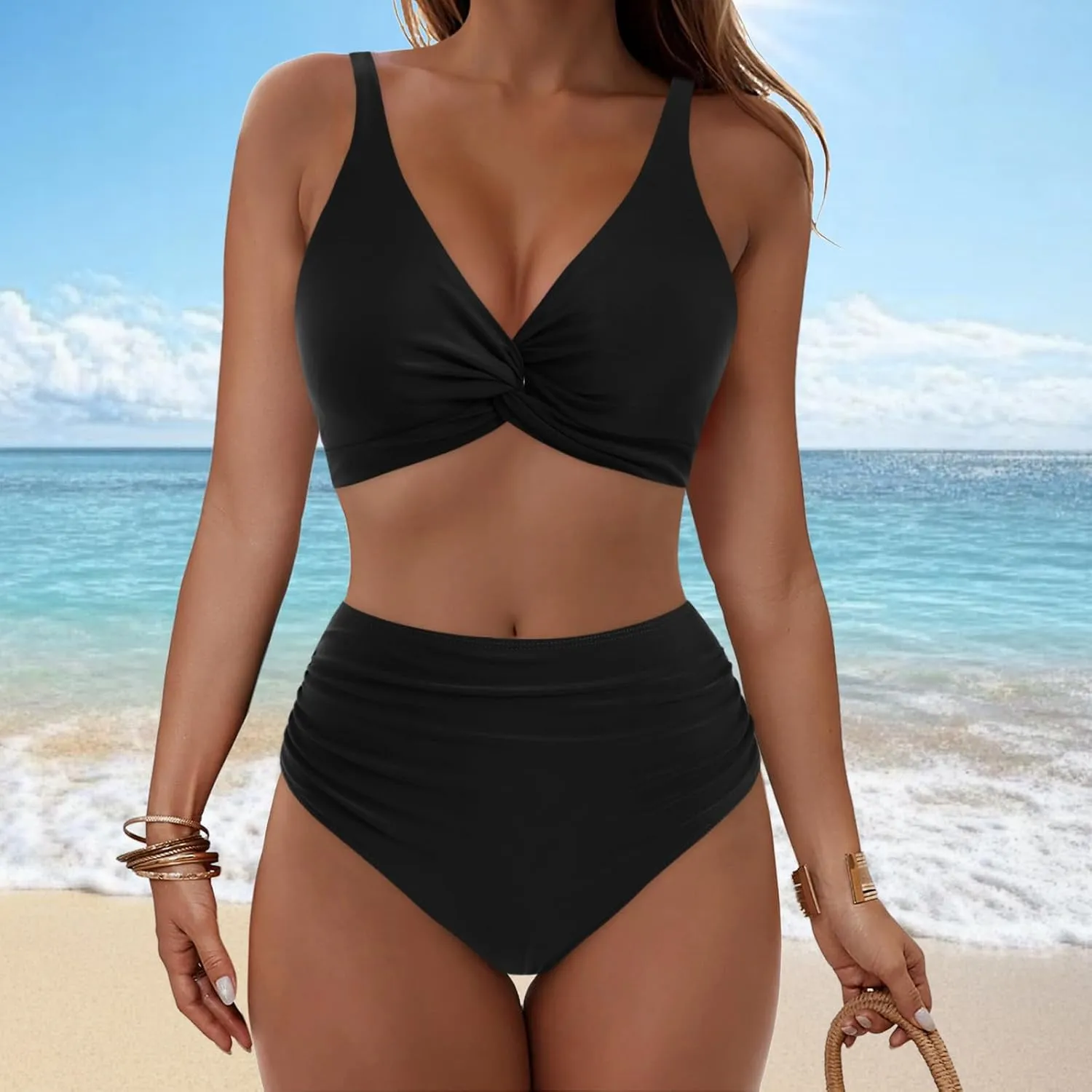 yardsong Bikini Sets for Women Two Piece Sexy Bathing Suits Twist Knot Push Up Bikini Top High Waisted Bottoms Swimsuits